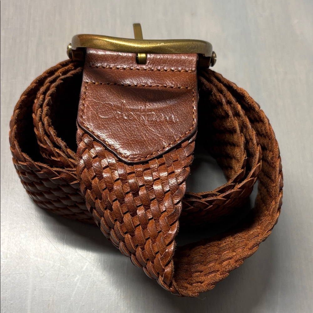 Vintage Braided Brown Leather Belt with Brass Round Buckle - Unbranded - Picture 3 of 7